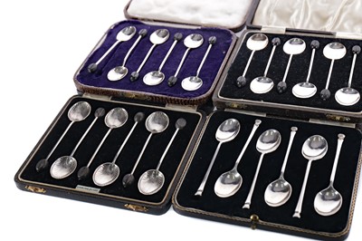 Lot 445 - A LOT OF FOUR CASED SETS OF SILVER COFFEE SPOONS