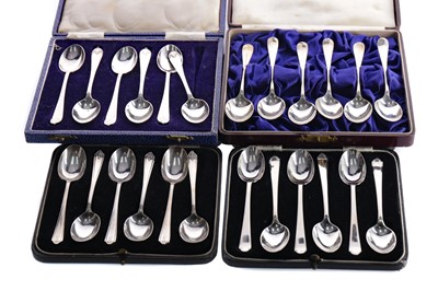 Lot 449 - A LOT OF FOUR CASED SETS OF SILVER TEASPOONS
