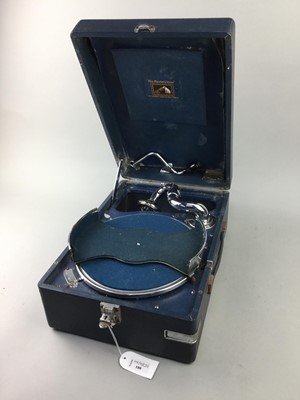 Lot 180 - A VINTAGE 'HIS MASTERS VOICE' PORTABLE GRAMOPHONE