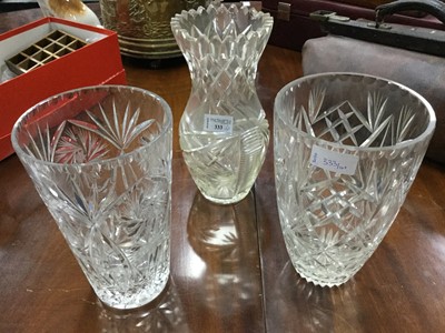 Lot 333 - A CRYSTAL VASE, OTHER VASES AND DISHES