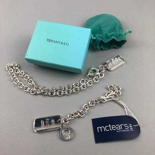 Lot 3 - A WHITE METAL BRACELET AND NECKLACE ALONG WITH A TIFFANY & CO BOX