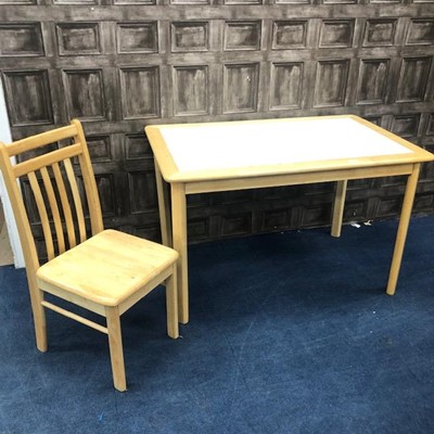 Lot 348 - A TILE TOPPED KITCHEN DINING TABLE AND FOUR CHAIRS