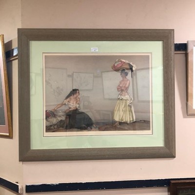 Lot 222 - A SIGNED PRINT AFTER SIR W. RUSSELL FLINT AND THREE OTHER PICTURES