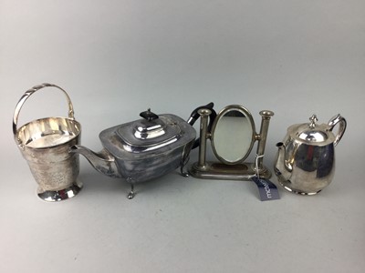 Lot 396 - A SILVER PLATED MINIATURE DRESSING GLASS AND OTHER SILVER PLATED WARE