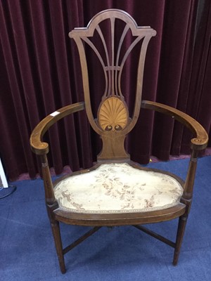 Lot 406 - A CHILDS ROCKING CHAIR AN INLAID MAHOGANY HALL CHAIR