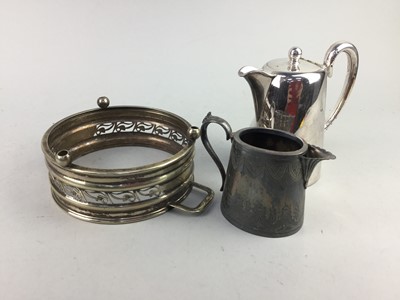 Lot 416 - A LOT VARIOUS PLATED WARE INCLUDING TEA POTS AND TRAYS