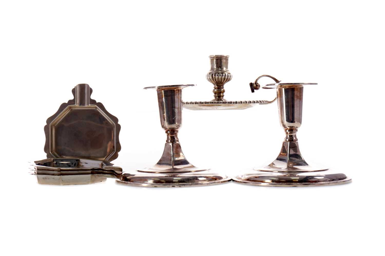Lot 474 - A PAIR OF CANDLESTICKS AND OTHER SILVER