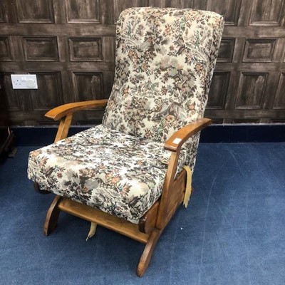 Lot 465 - A 20TH CENTURY STAINED WOOD ROCKING CHAIR