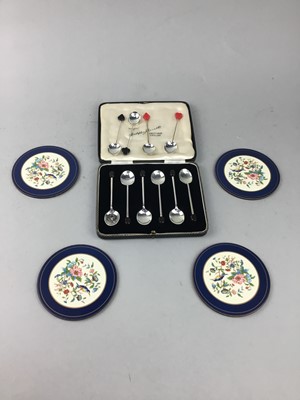 Lot 243 - A PICQUOT WARE FOUR PIECE TEA SERVICE AND PLATED SPOONS
