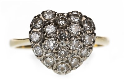 Lot 964 - A HEART SHAPED DIAMOND CLUSTER RING