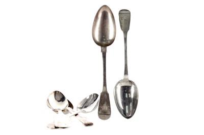 Lot 477 - A PAIR OF SILVER SERVING SPOONS AND THREE OTHERS