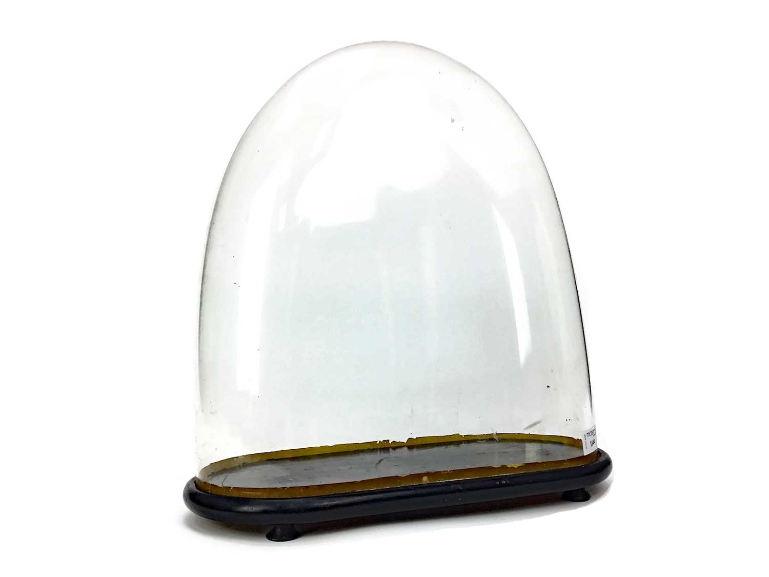 Lot 1144 - A LATE 19TH CENTURY GLASS CLOCK DOME WITH PLINTH