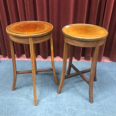 Lot 485 - A LOT OF TWO INLAID MAHOGANY CIRCULAR PLANT STANDS