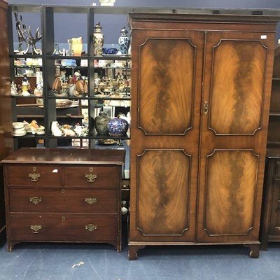 Lot 481 - A MAHOGANY TWO DOOR WARDROBE AND A CHEST OF A DRAWERS