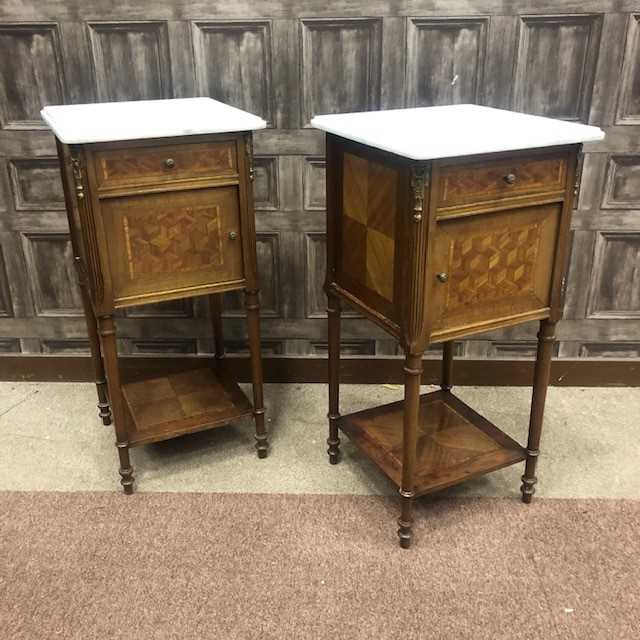 Lot 1366 - A PAIR OF FRENCH MARBLE TOPPED POT CUPBOARDS