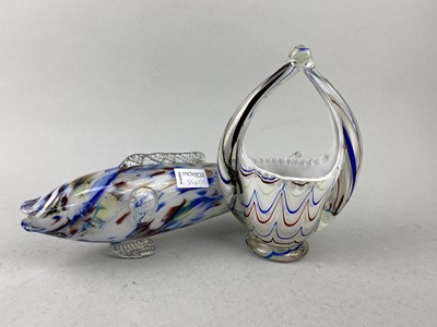 Lot 254 - A LOT OF THREE COLOURED CZECH GLASS VASES AND TWO OTHERS