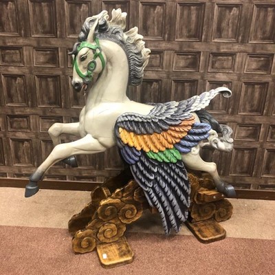 Lot 1382 - A CARVED AND PAINTED WOOD PEGASUS