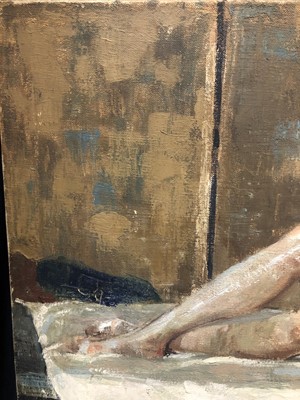 Lot 573 - RECLINING NUDE, AN OIL BY CHRIS COGHILL