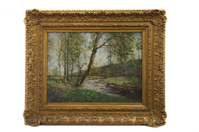 Lot 155 - WOODLAND BURN, AN OIL BY GEORGE NEIL