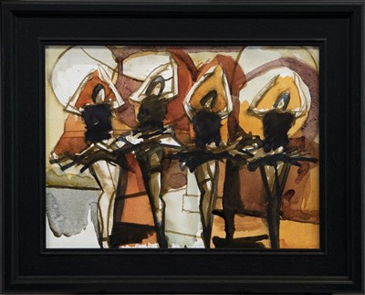 Lot 248 - DANCERS III, A WATERCOLOUR BY JAMIE O'DEA