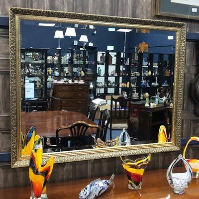 Lot 508 - A GILT FRAMED RECTANGULAR WALL MIRROR AND A SMALLER MIRROR