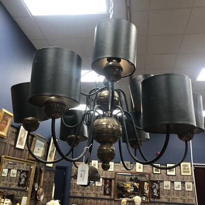 Lot 428 - A BRASS AND IRON NINE BRANCH CEILING LIGHT