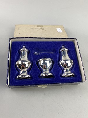 Lot 520 - A SILVER PLATED GEORGIAN STYLE CONDIMENT SET AND OTHER SILVER PLATED FLATWARE