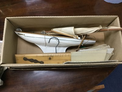 Lot 360A - A VINTAGE MODEL OF A BOAT, AN ANCHOR LINE PRINT AND OTHER EPHEMERA