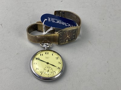 Lot 402 - A LAGGAN TOP WIND POCKET WATCH AND A WRIST WATCH