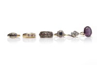 Lot 164 - GROUP OF SIX RINGS comprising a diamond two...