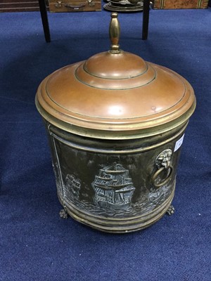 Lot 552 - A LOT OF BRASS WARE INCLUDING A COAL BUCKET