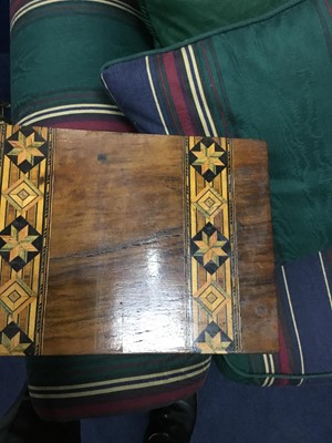 Lot 104 - A LATE VICTORIAN WALNUT AND CHEQUER INLAID LAP DESK