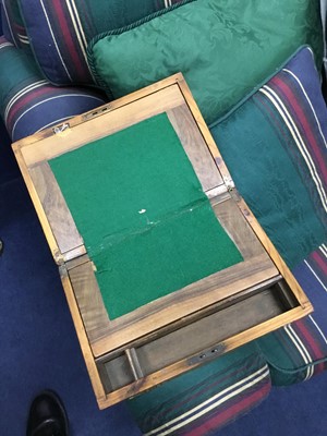 Lot 104 - A LATE VICTORIAN WALNUT AND CHEQUER INLAID LAP DESK