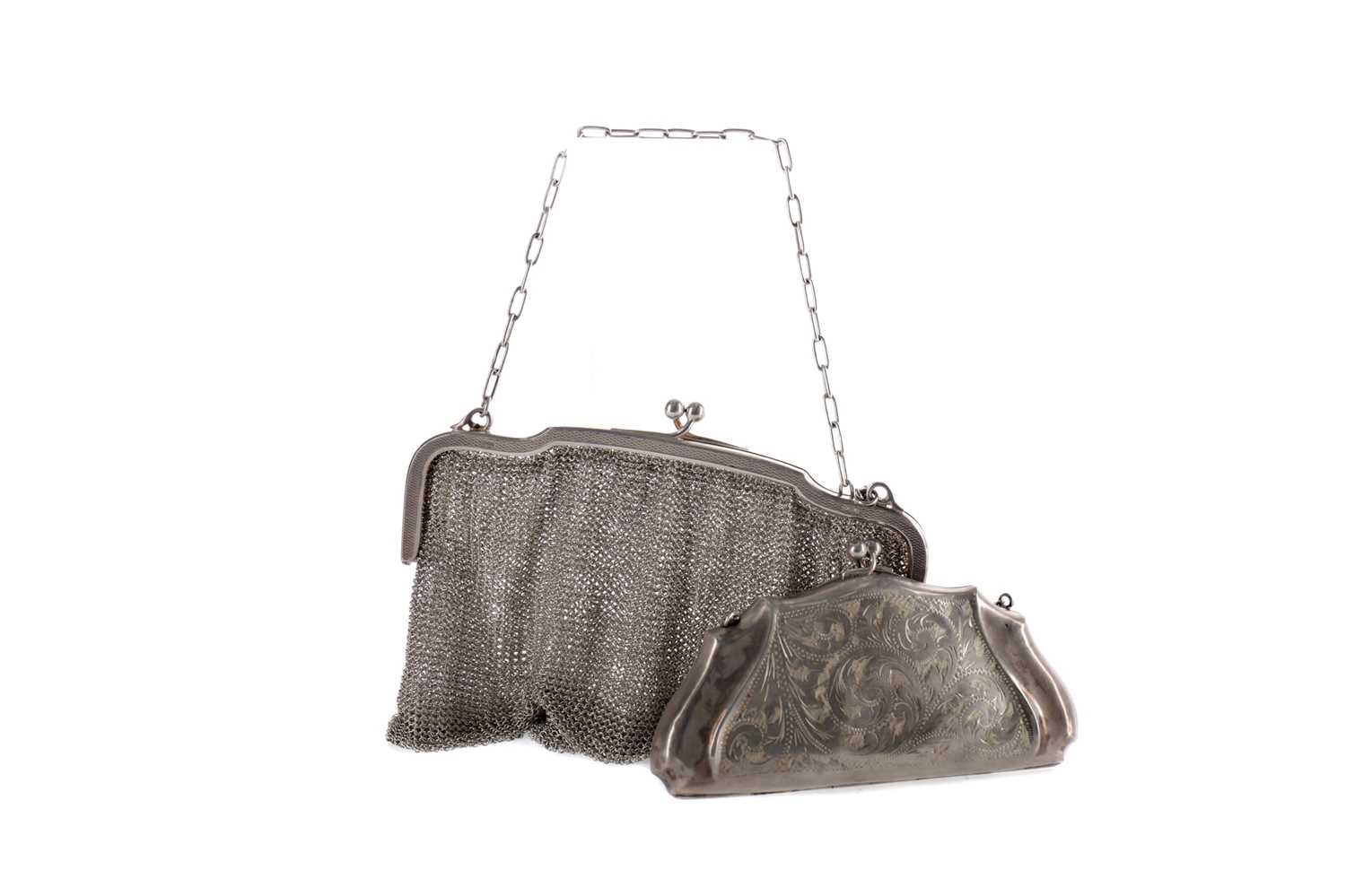 Lot 489 - A SILVER MESH PURSE AND ANOTHER