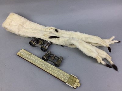 Lot 83 - A LOT OF TWO CASED PAIRS OF OPERA GLASSES, ALONG WITH OTHER ITEMS INCLUDING A FUR STOLE