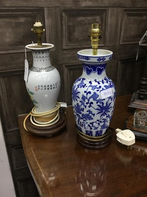 Lot 563 - A CHINESE VASE, CONVERTED TO A TABLE LAMP AND ANOTHER