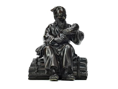Lot 705 - A LATE 19TH/EARLY 20TH CENTURY JAPANESE BRONZE FIGURE OF AN ELDERLY MAN AND CHILD