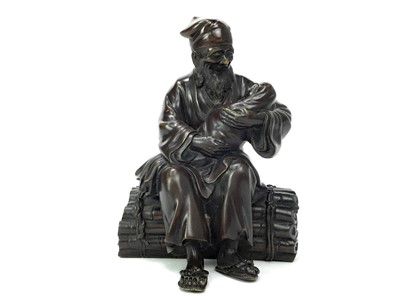 Lot 705 - A LATE 19TH/EARLY 20TH CENTURY JAPANESE BRONZE FIGURE OF AN ELDERLY MAN AND CHILD