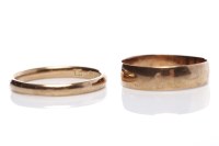 Lot 178 - TWO NINE CARAT GOLD BANDS 3.2g gross