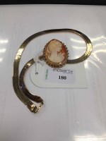 Lot 180 - NINE CARAT GOLD FLAT LINK NECKLACE 20g; along...