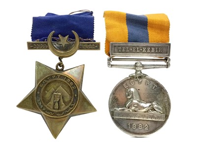 Lot 1444 - A VICTORIAN EGYPT MEDAL AWARDED TO PTE. J. GRIEG ALONG WITH A KHEDIVE STAR