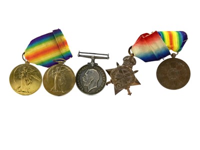 Lot 1446 - A LOT OF FOUR WWI SERVICE MEDALS ALONG WITH ANOTHER AND TWO PLATES