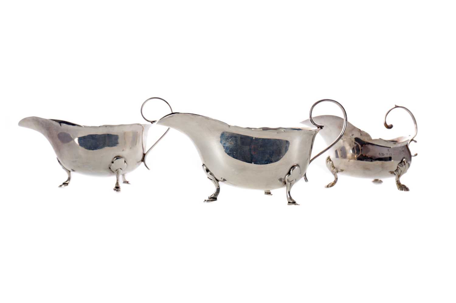 Lot 496 - A PAIR OF SILVER SAUCE BOATS AND ANOTHER