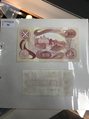 Lot 54 - A BANK OF SCOTLAND ONE HUNDRED £100 POUND NOTE AND A TEN SHILLING NOTE