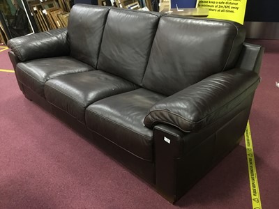 Lot 196 - A LOT OF TWO BROWN LEATHER SETTEES