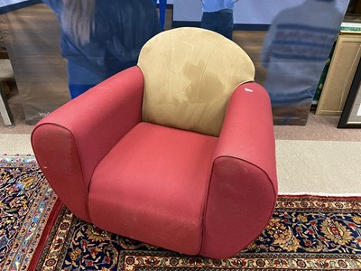 Lot 1469 - A DESIGNER RED FABRIC ARMCHAIR FROM THE ARTHOUSE HOTEL