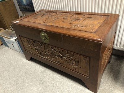 Lot 207 - A CHINESE CARVED WOOD BLANKET CHEST