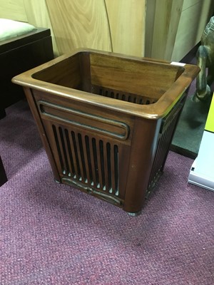 Lot 219 - A MAHOGANY WASTE PAPER BIN OF SQUARE FORM