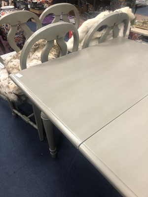 Lot 203 - A MODERN GREY PAINTED KITCHEN TABLE AND FOUR CHAIRS