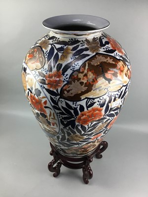 Lot 223 - A PAIR OF LARGE 20TH CENTURY CHINESE VASES WITH WOOD STANDS